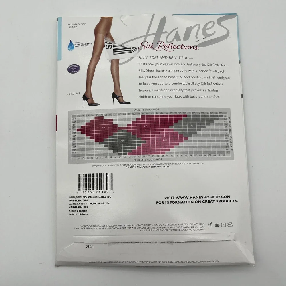 Hanes Pantyhose Womens IJ Black/Tan Silk Reflections Silky Sheer Control Top 2pk